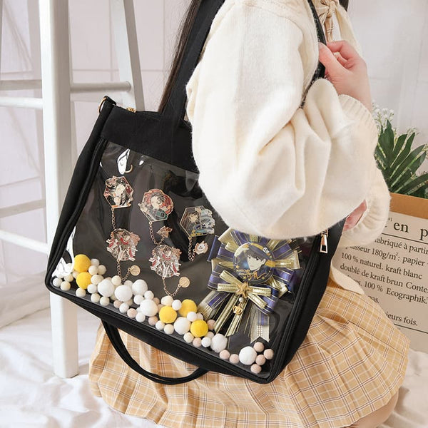 Canvas Clear Itabag | Long Strap Removable Shoulder Crossbody Bag for Collectibles(No Doll Included)