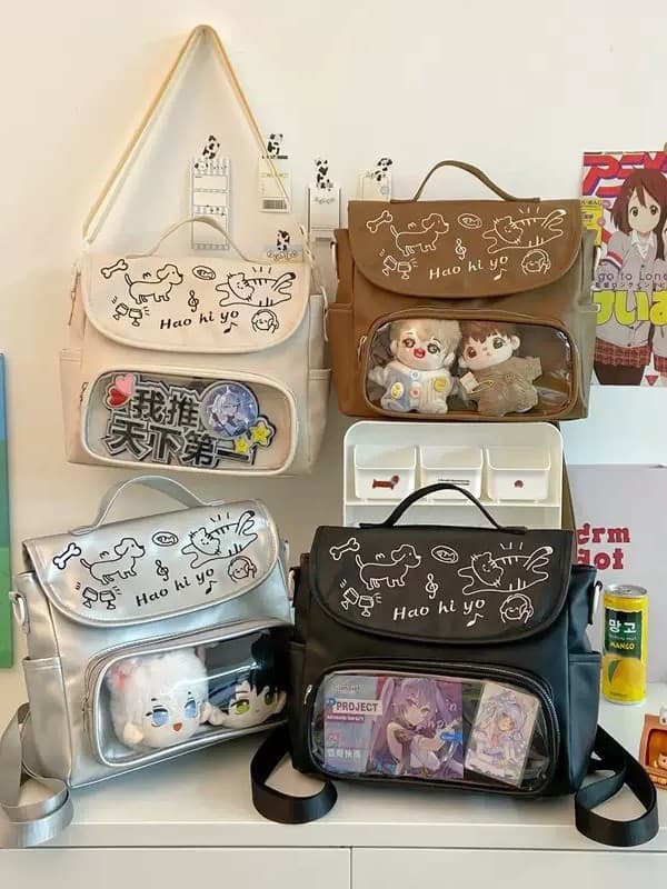 Japanese Style Original Graffiti Backpack Cute Transparent Ita Bag for Pins & Charms(No Doll Included)