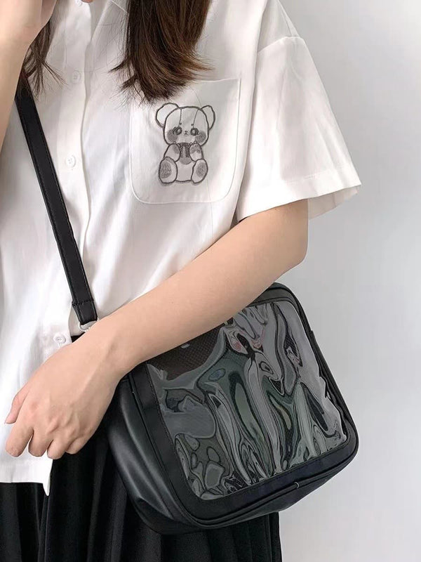 2025 Lolita Transparent Itabag | PU Crossbody Shoulder Bag for Anime Pins & Badge Display(No Doll Included)