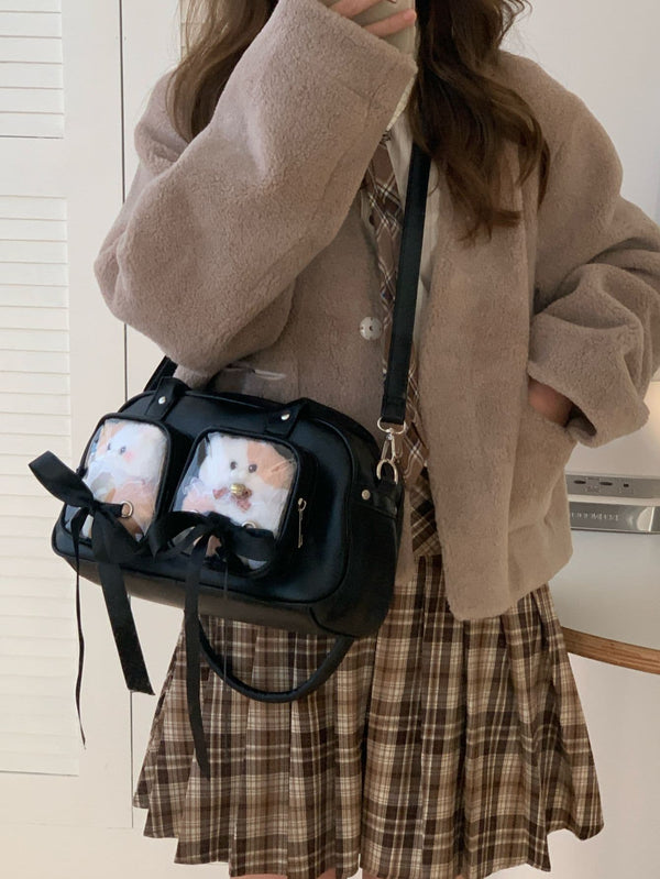 Japanese Academy Style Ribbon Ita Bag | Large Capacity Transparent Doll Display Shoulder & Crossbody Bag