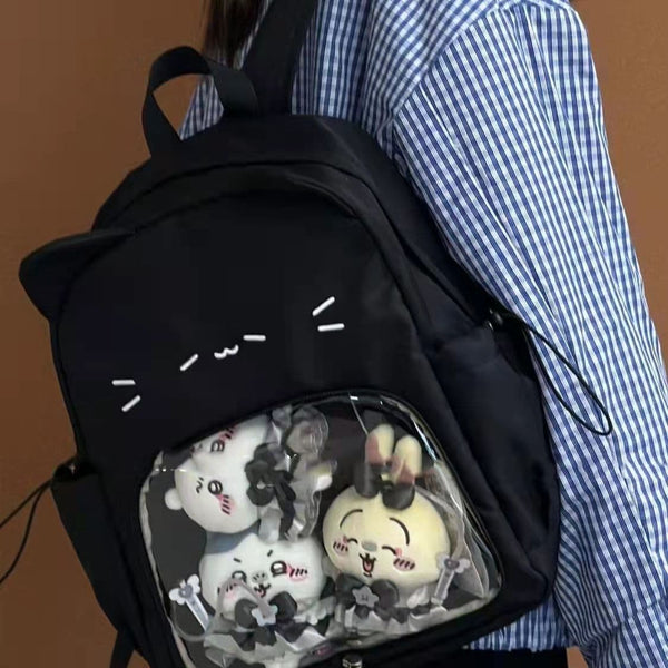 Detachable Black Cat Ita Backpack – Cute Kawaii School Bag for Teens & Anime Conventions(No Doll Included)